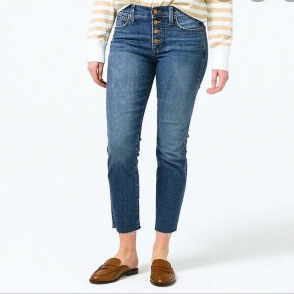 J. Crew Vintage Straight Jeans 9" Button Fly Raw edges Medium Wash Size 29